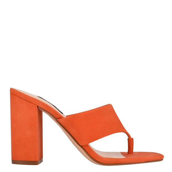 Nine West Gogo Block Heel Orange Slides | Ireland 80K27-3N75